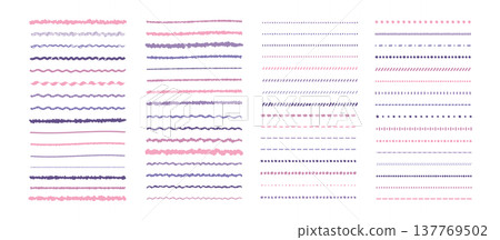 Illustration material: Line material embellishment - simple and cute hand-drawn lines in pink and purple. 137769502