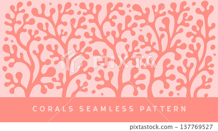 Seamless abstract coral reef pattern in coral color, Matisse inspired marine background for summer ocean banner design Seamless abstract coral reef pattern in coral color, Matisse inspired marine background for summer ocean banner design 137769527