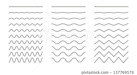 Zigzag and wavy horizontal vector underline. Waves line collection. Set of wavy lines. Ornament wave pattern. Wave thin line background. 137769578