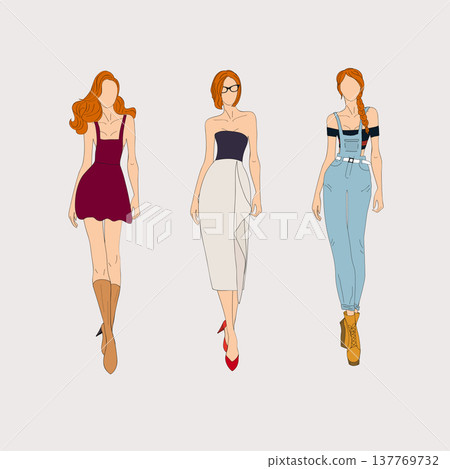 Hand drawn fashion models. Vector illustration concept. Hand drawn fashion models. Vector illustration concept. 137769732