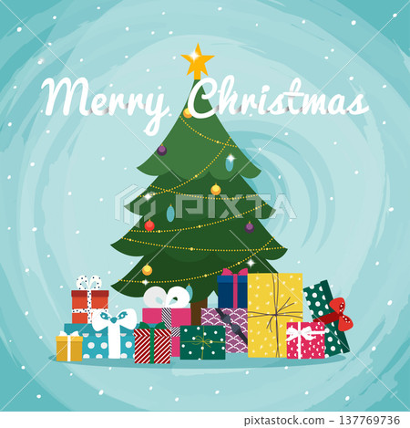 Christmas tree with gifts. Christmas greeting card background poster. Christmas tree with gifts. Christmas greeting card background poster. 137769736