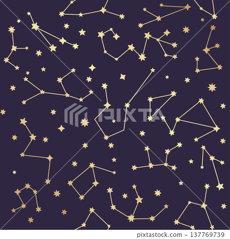 Constellations seamless pattern. Golden stars. Vector illustration. 137769739