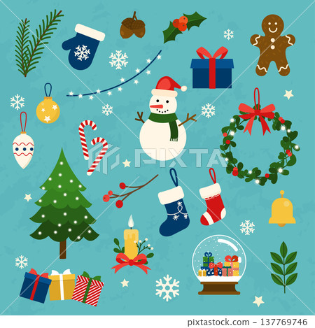 Vector collection of christmas items, elements and decorations. Flat design modern vector illustration concept. 137769746