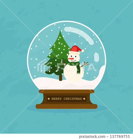 Merry christmas glass ball with snowman and tree. Flat design modern vector illustration concept. Merry christmas glass ball with snowman and tree. Flat design modern vector illustration concept. 137769755