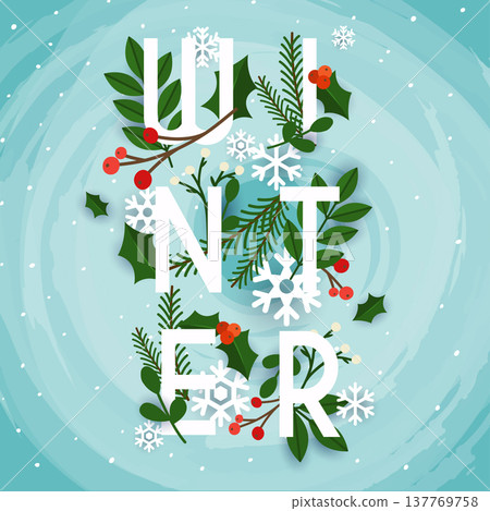 Winter. Leafs and snowflakes on the background. Flat design modern vector illustration concept. 137769758