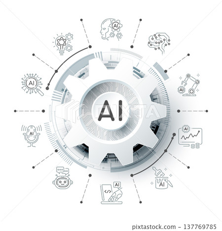 Artificial Intelligence Logo on futuristic technology background and icon, AI generative technology concept, neural network, big data, digital Hud futuristic and deep learning, vector illustration 137769785