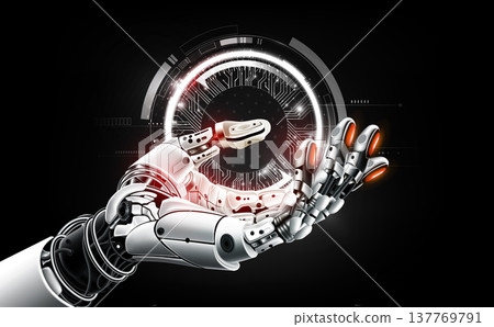 Artificial intelligence robot hand mock up on technology background, AI generated technology concept, vector illustration Artificial intelligence robot hand mock up on technology background, AI generated technology concept, vector illustration 137769791
