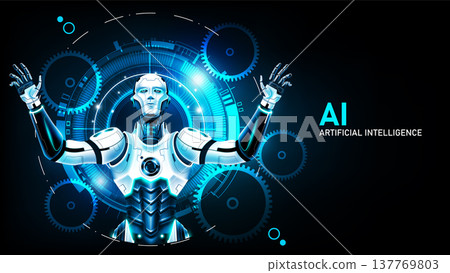 AI Artificial intelligence in humanoid with futuristic technology background. Future cybernetic artificial intelligence technology concept, vector illustration. 137769803