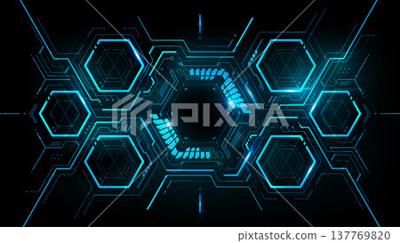 Hexagon abstract futuristic electronic circuit technology background concept, futuristic digital interface, vector illustration Hexagon abstract futuristic electronic circuit technology background concept, futuristic digital interface, vector illustration 137769820