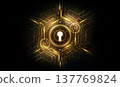 Golden glow keyhole abstract futuristic technology background with light and shiny, key of success solution, business concept, vector illustration 137769824