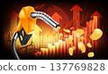 Fuel nozzle dispensing gold coins with rising oil price graph in background. Concept of high gas prices, oil shock and inflation, vector illustration 137769828