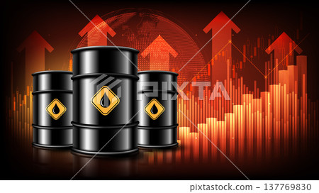 Global oil price surge and energy crisis concept with rising charts and oil barrels, vector illustration Global oil price surge and energy crisis concept with rising charts and oil barrels, vector illustration 137769830