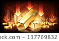 Gold bars with red downward financial graph. Concept of falling gold market price, economic crisis, and investment loss, vector illustration 137769832