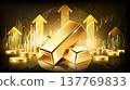Gold bars with financial upward graph background. Global wealth, investment growth, and rising gold market price concept, vector illustration 137769833