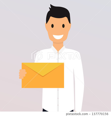 Man holding a mail. Manager or businessman shows email. Flat design style modern vector illustration concept. 137770156