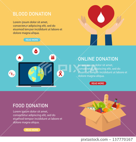 Donation vector concept illustrations. Blood donation, online donation, food donation. Donation boxes. Concept for web banners, websites, infographics. Donation vector concept illustrations. Blood donation, online donation, food donation. Donation boxes. Concept for web banners, websites, infographics. 137770167