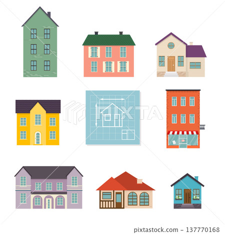 Set flat house icons. Family house icon isolated on white background. Concept for web banners, websites, infographics. Set flat house icons. Family house icon isolated on white background. Concept for web banners, websites, infographics. 137770168