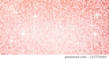 Rose gold disco ball mosaic background. Mirror glitter gradient sequin backdrop. Pink dance floor with sparkles and shine lights. Glam and abstract halftone shimmer wall. Vector illustration 137770304