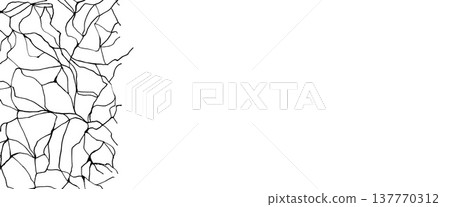 Kintsugi background template with black cracks on white marble texture. Elegant broken pattern repaired with handmade paint creates luxurious abstract background for modern design. Vector pattern bg 137770312