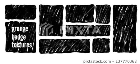 Grunge rectangle badge textures. Organic wave shapes drawn with crayon texture. Grunge frame collection featuring wavy edges, abstract forms, and urban wall borders. Vector shapes isolated no bg 137770368