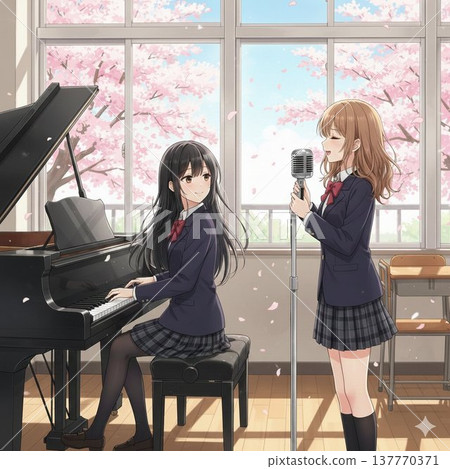 學校女孩彈鋼琴 137770371