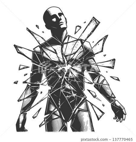 Shattered Human Figure Breaking In Glass Fragments 137770465