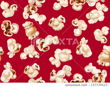 Seamless Popcorn Pattern on Bright Red Background Seamless Popcorn Pattern on Bright Red Background 137770523