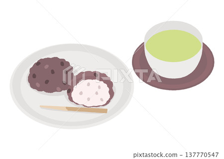 An illustration set of ohagi and green tea 137770547