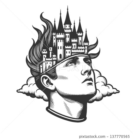 Human Head Open Castle Mind raster illustration Human Head Open Castle Mind raster illustration 137770565