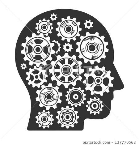 Human Head Silhouette With Mechanical Gears raster Human Head Silhouette With Mechanical Gears raster 137770568