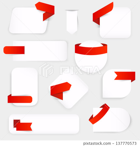 Set of design elements banners with red ribbons. Can be used for mobile website banners, web design, posters, email and newsletter designs. 137770573
