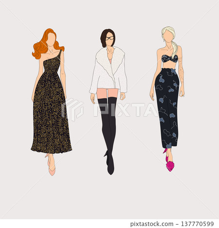 Hand drawn fashion models. Vector illustration concept. Hand drawn fashion models. Vector illustration concept. 137770599