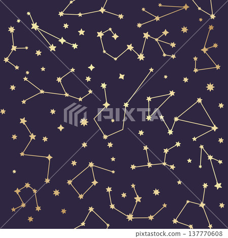Constellations seamless pattern. Golden stars. Vector illustration. Constellations seamless pattern. Golden stars. Vector illustration. 137770608