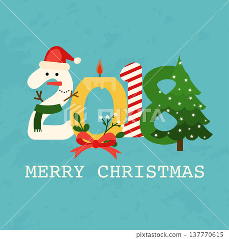 Christmas 2018 Greeting Card. Flat design modern vector illustration concept. Christmas 2018 Greeting Card. Flat design modern vector illustration concept. 137770615