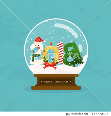 Merry christmas glass ball with 2018 symbol. Flat design modern vector illustration concept. 137770623