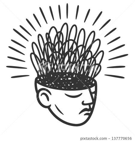 Abstract Human Head with Chaotic Mind Lines raster Abstract Human Head with Chaotic Mind Lines raster 137770656