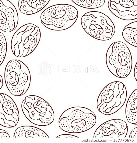Frosted donut forming a decorative frame on a white background in line art style. Frosted donut forming a decorative frame on a white background in line art style. 137770670
