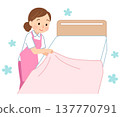 Female caregiver changing sheets, nurse, caregiver 137770791