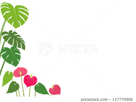 A background featuring illustrations of tropical plants such as anthuriums and monsteras. A background featuring illustrations of tropical plants such as anthuriums and monsteras. 137770906