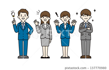 A set of full-body vector illustrations of multiple male and female business people resolving/resolving problems. 137770980