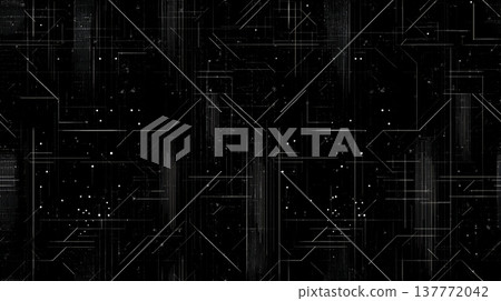 Digital lines creating abstract circuit network background. Abstract technology pattern showing data connections and geometric elements on a dark background 137772042