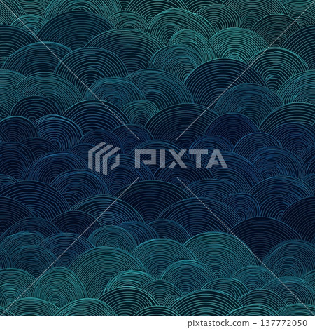 Teal and navy blue wave topography seamless pattern. Abstract design showing stylized ocean waves or contour lines creating a gradient pattern Teal and navy blue wave topography seamless pattern. Abstract design showing stylized ocean waves or contour lines creating a gradient pattern 137772050