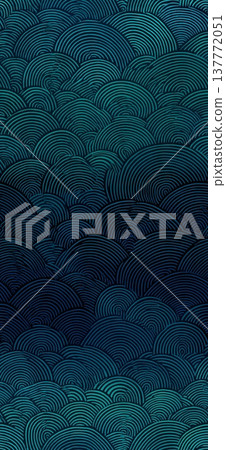 Teal and navy blue wave topography seamless pattern. Abstract design showing stylized ocean waves or contour lines creating a gradient pattern Teal and navy blue wave topography seamless pattern. Abstract design showing stylized ocean waves or contour lines creating a gradient pattern 137772051