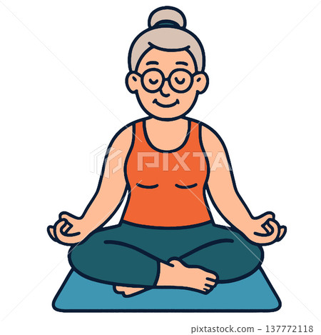 Senior woman yoga meditation relaxation fitness peaceful sitting mat 137772118