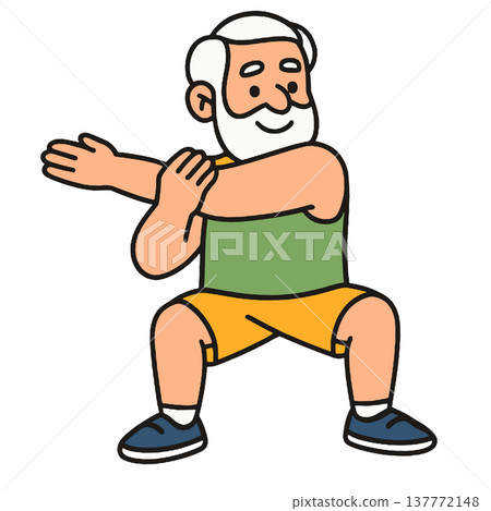 Elderly man stretching exercise fitness cartoon happy active healthy lifestyle sportswear 137772148
