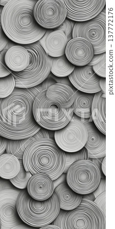 Overlapping geometric circles creating embossed texture pattern. Embossed circular shapes in varying shades of gray forming an abstract background Overlapping geometric circles creating embossed texture pattern. Embossed circular shapes in varying shades of gray forming an abstract background 137772176