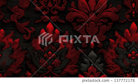 Dark red damask pattern on black background. Ornate gothic floral pattern creating a luxurious vintage texture 137772178