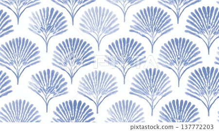 Japanese seamless pattern with blue hemp leaf motif. Repeating pattern showing stylized Japanese asa-no-ha motif in indigo blue Japanese seamless pattern with blue hemp leaf motif. Repeating pattern showing stylized Japanese asa-no-ha motif in indigo blue 137772203