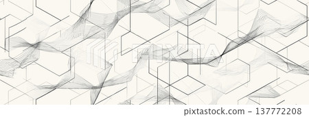 Seamless parametric geometric lines forming abstract pattern. Minimal black lines creating a repeating technical grid background Seamless parametric geometric lines forming abstract pattern. Minimal black lines creating a repeating technical grid background 137772208