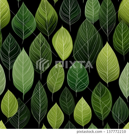 Ecological leaf tile pattern creating natural texture. Green leaves forming a seamless nature inspired minimal pattern Ecological leaf tile pattern creating natural texture. Green leaves forming a seamless nature inspired minimal pattern 137772210